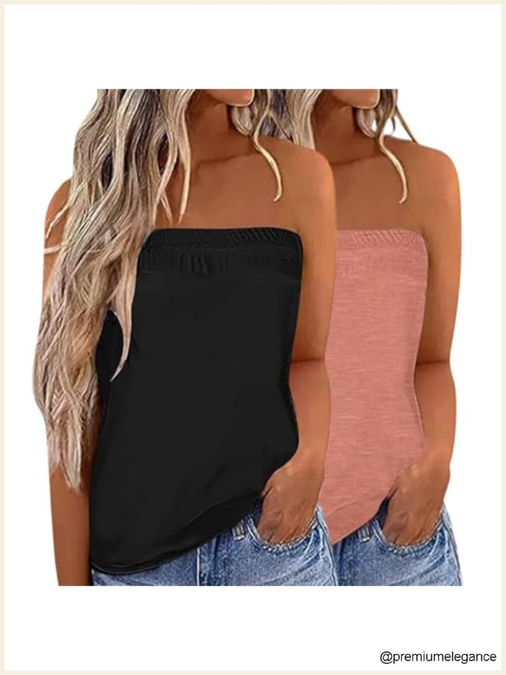 2 Pack Womens Strapless Tube Tops Bandeau Sleeveless Tank Cotton
